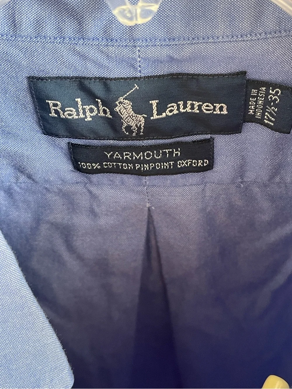 Vintage Ralph Lauren Yarmouth Blue Pinpoint Oxford button down Shirt 17.5 35